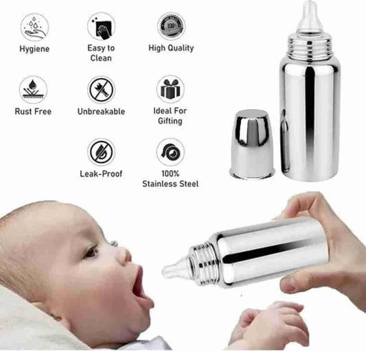 Baby stainless steel feeding bottle with silicone nipple - Little Rooots