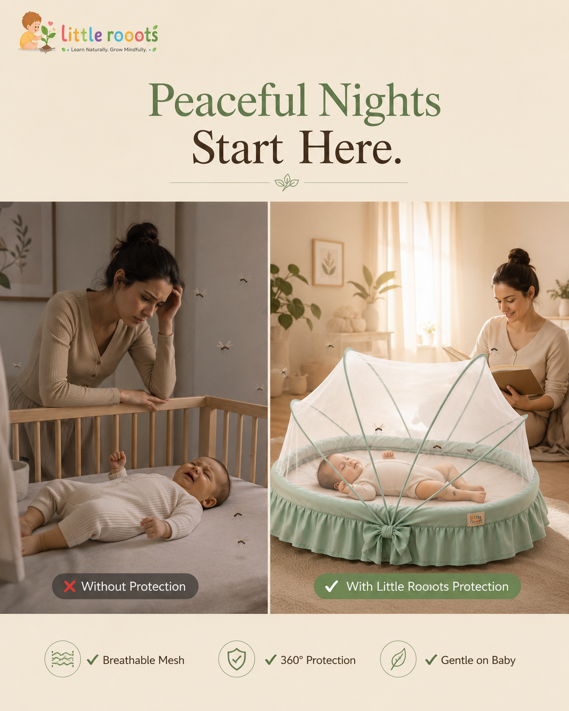 Peaceful night starts here - Baby Mosquito Net - Little Rooots